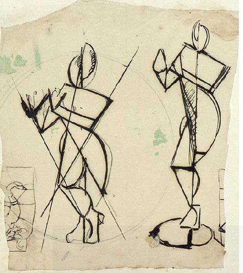 Theo van Doesburg Two sketches of Krishna playing a flute, seen from the front. China oil painting art